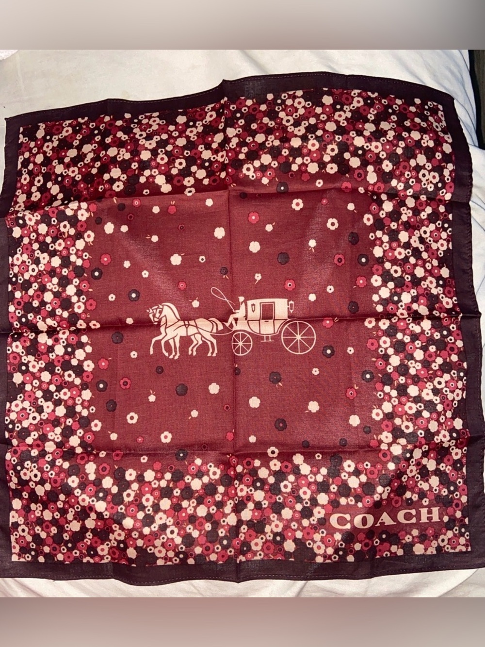 COACH Horse and Carriage Tea Rose Print Bandana